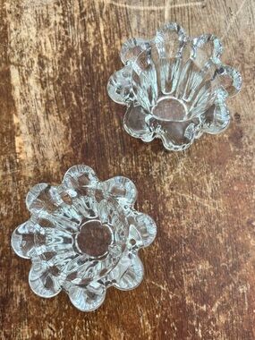 Vintage KIG Indonesia Clear Glass Bubble Candle Votive Holders Pair